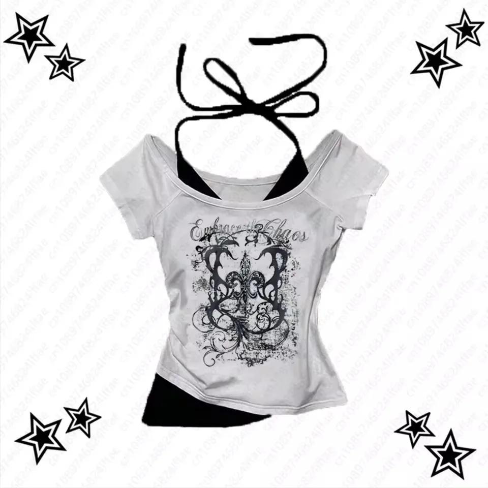 T-Shirt Punk Vintage des années 90 pour femmes, Streetwear d'été, Sexy, manches courtes, gothique, S