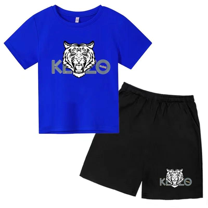 Vêtements d'été pour enfants, T-shirt imprimé tigre, haut à manches courtes + short, ensemble de vêt