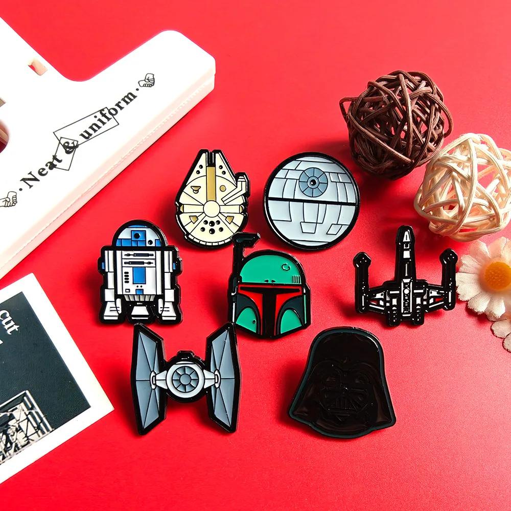 Ensemble de 7 broches Star Wars - Stormtrooper R2-D2 Death Star Millennium Falcon Darth Vader Anime 