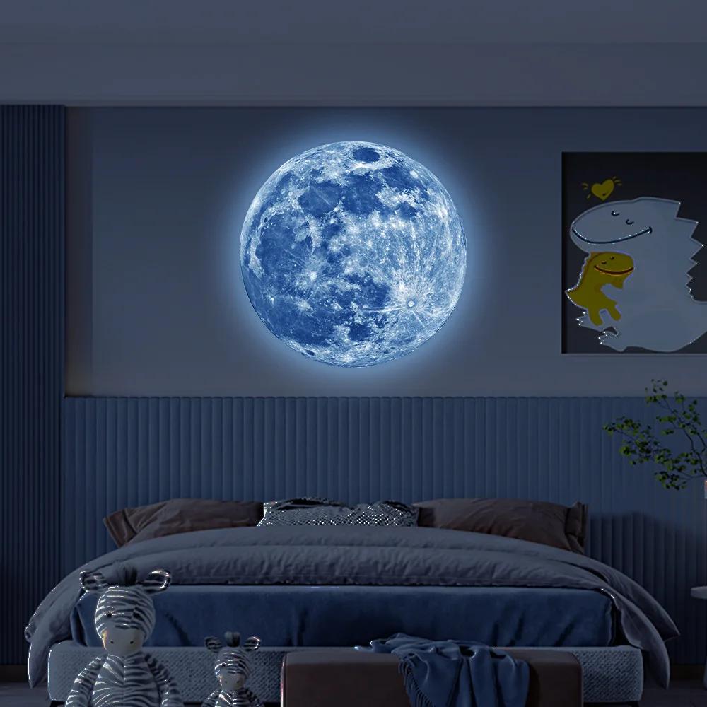 Offre spéciale 3D lune lumineuse autocollant mural lueur dans la nuit autocollant Fluorescent PVC ma