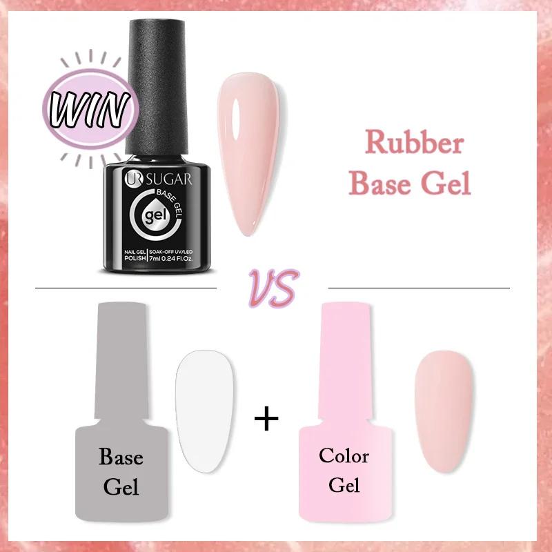 UR SUGAR 7ml rose nu Base en caoutchouc naturel Gel vernis à ongles Semi Permanent Chrome paillettes