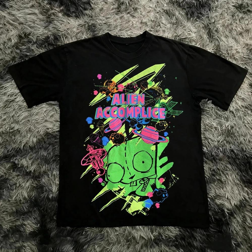 T-shirt vintage à manches courtes imprimé Invader Zim, style rétro unisexe, graphique années 90, nos