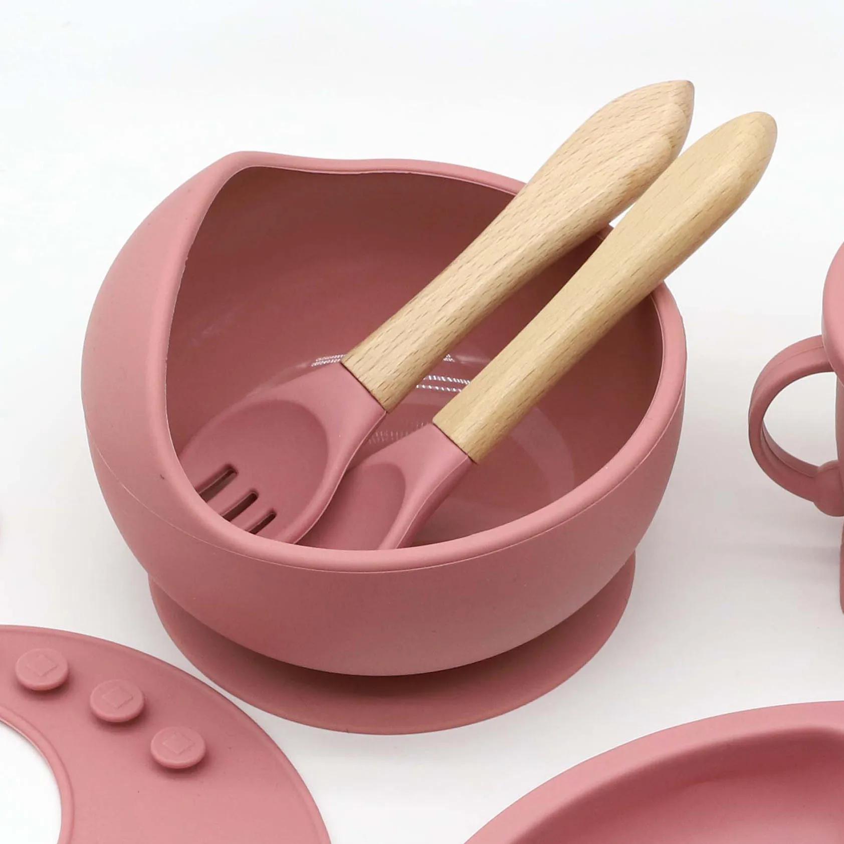 Ensemble de vaisselle en silicone de qualité alimentaire, 8 pièces, bavoir, bol, assiette à manger, 