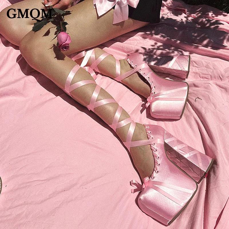 GMQM 2025 printemps nouvelles dames élégantes Lolita soie douce tête ronde robe ruban rose fond épai