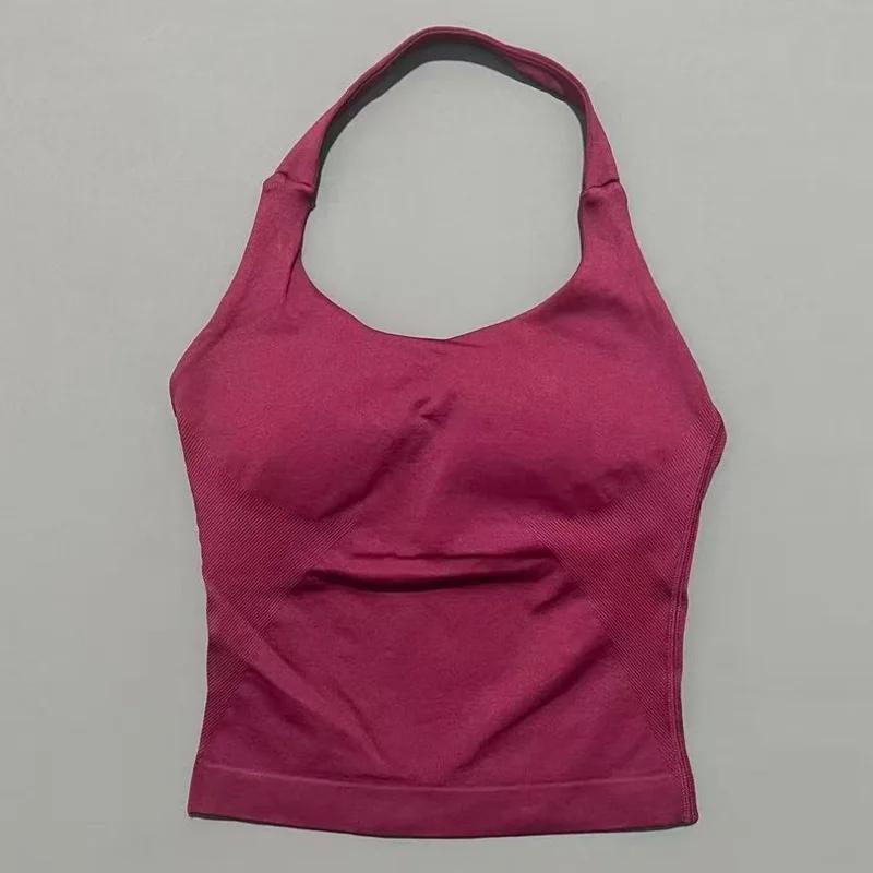 Haut de sport dos nu sexy pour femme, couleur unie, sans couture, avec soutien-gorge rembourré, idéa