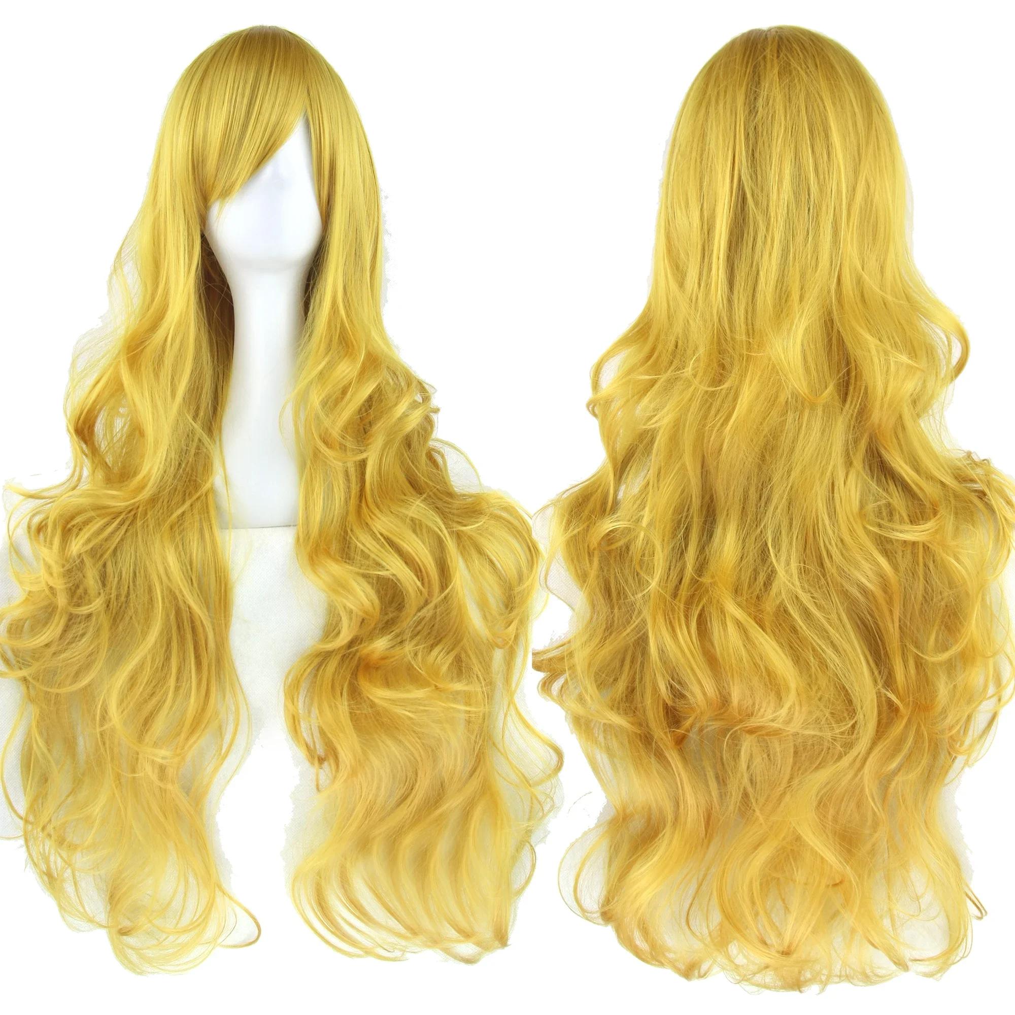Soowee cheveux synthétiques longs bouclés perruque verte postiche rose noir fête cheveux Cosplay per