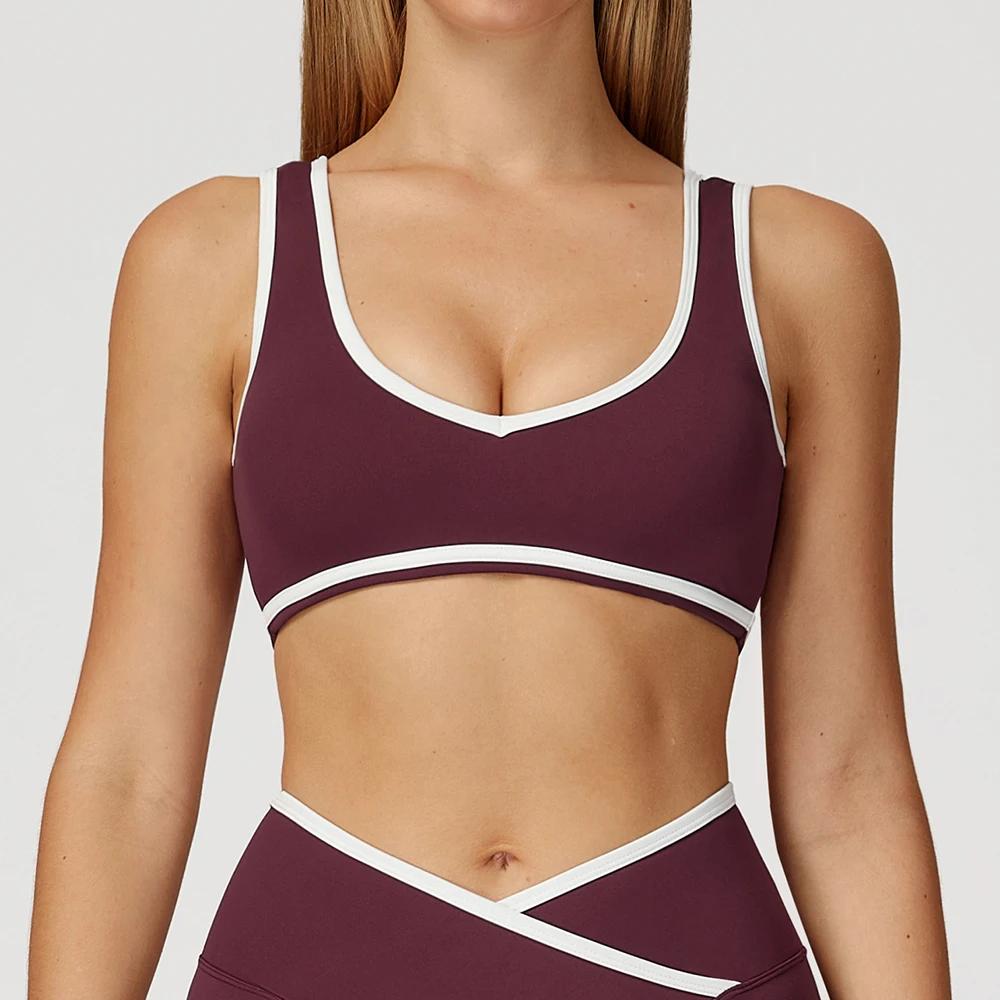 Soutien-gorge de sport à col en V pour femme, haut push-up, sous-vêtement de sport, débardeur de yog