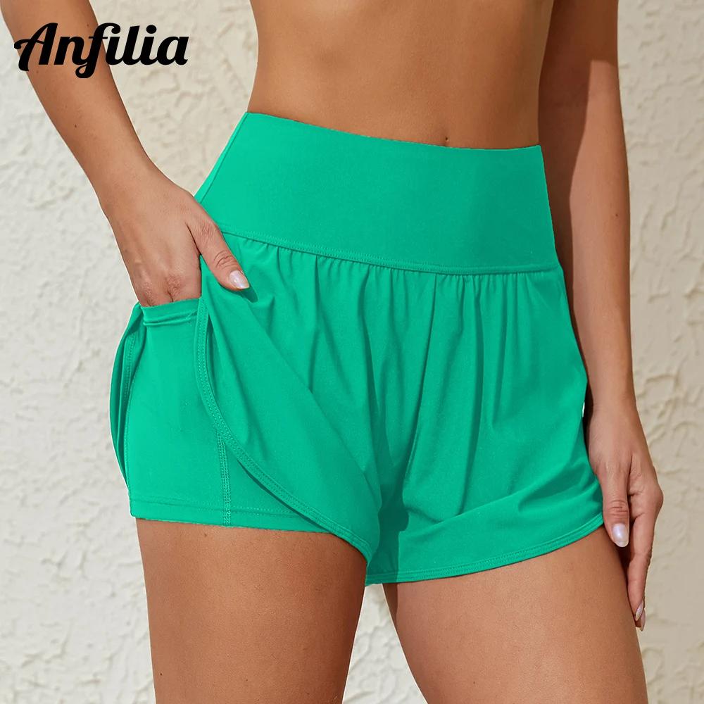 Anfilia – maillot de bain 2 en 1 pour femmes, taille haute, large, fente latérale, short de Fitness,