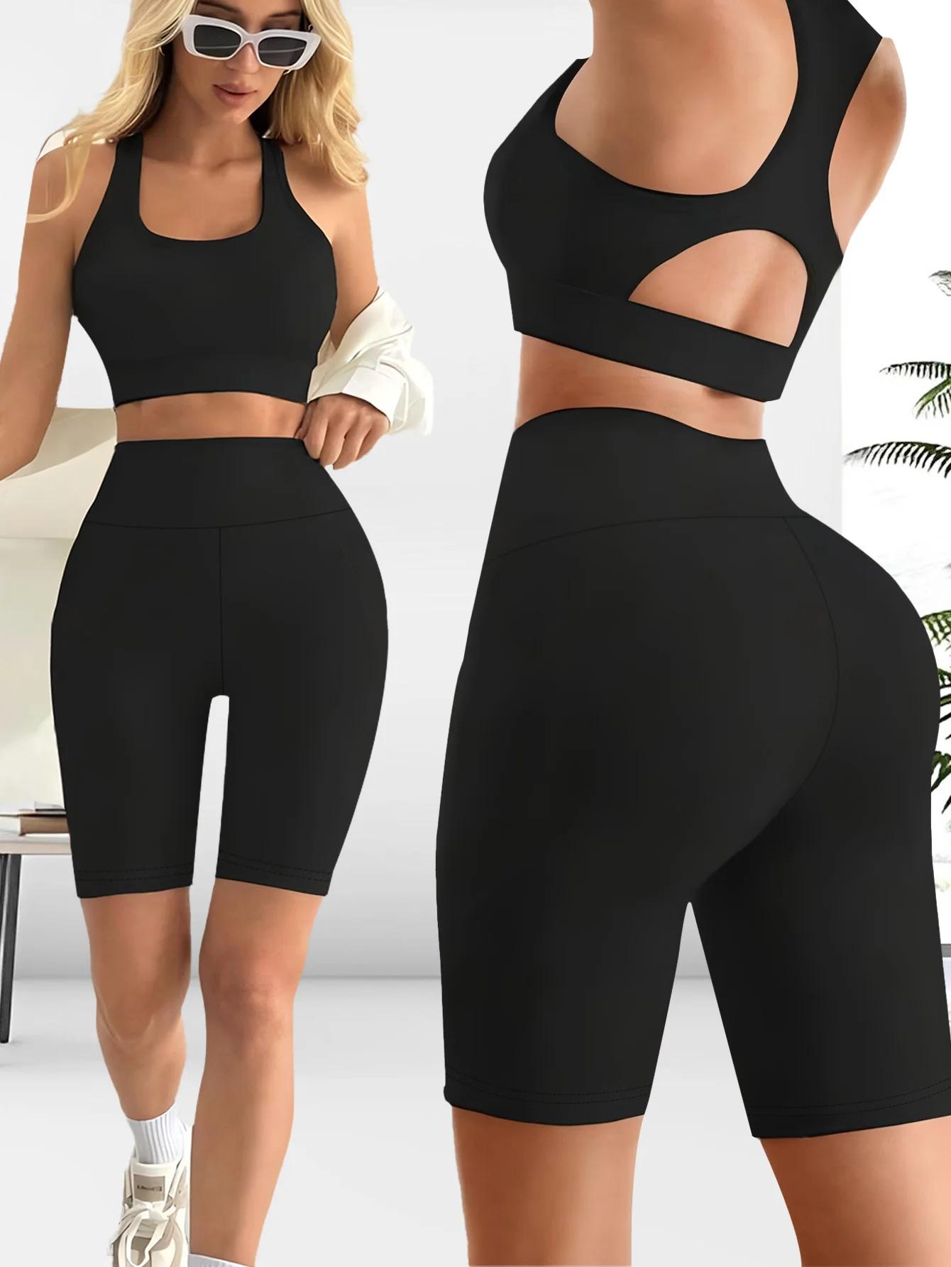 Fitfemme Women's High Waist Yoga Shorts - Tummy Control Quick Dry 4-Way Stretch Athletic Gym Running
