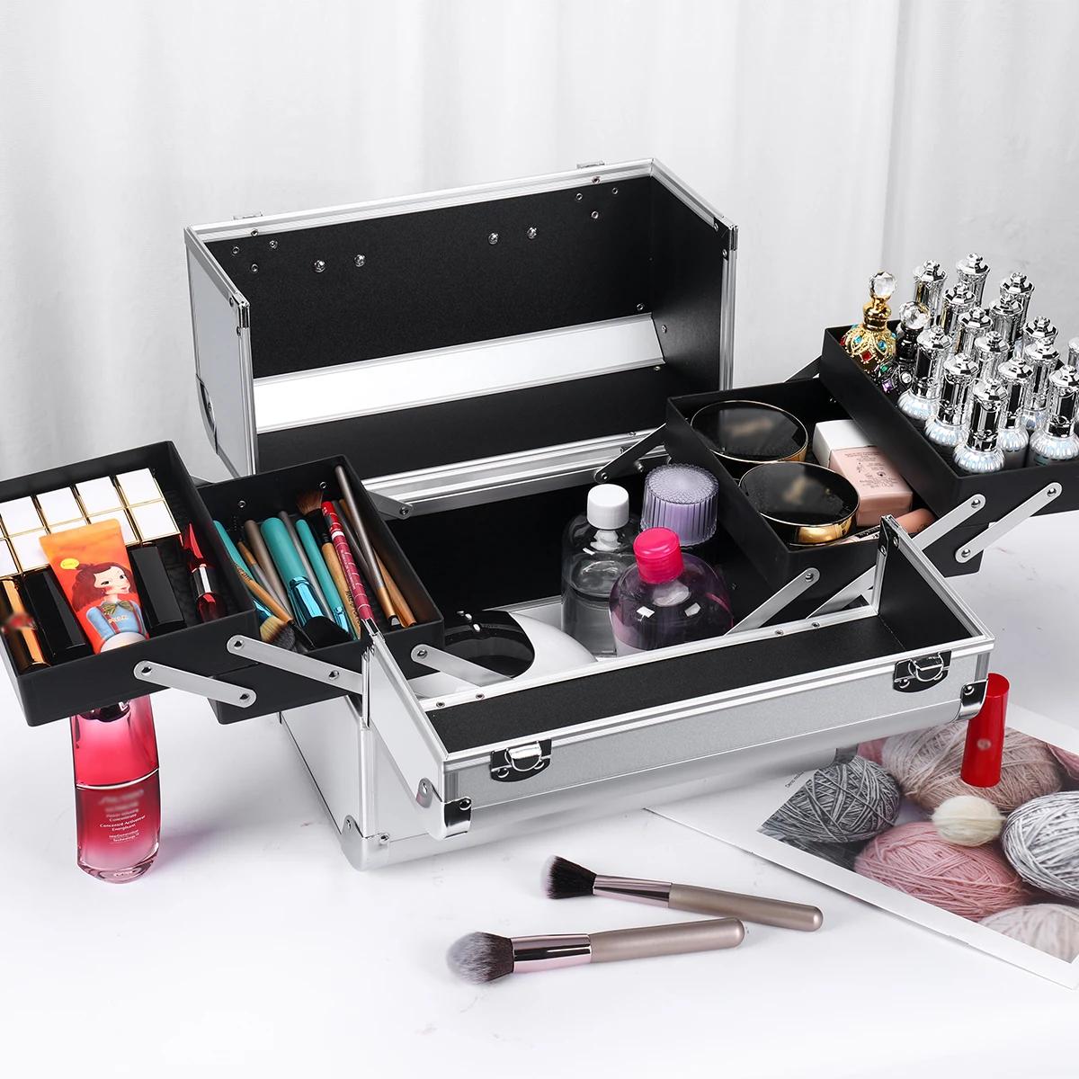 Mallette de maquillage en alliage d'aluminium, boîte à outils de pédicure avec poignée, boîte à cosm