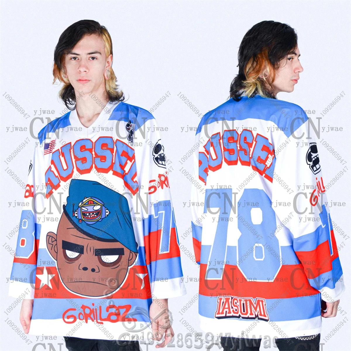 Nouveau maillot de hockey GORILLAZ 2026, col en V, ample et tendance, style hip-hop streetwear, t-sh