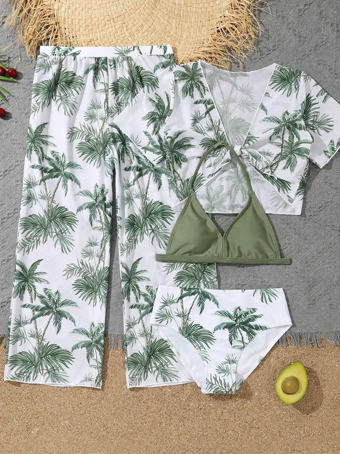 Ensemble de 4 pièces de maillots de bain pour filles 2026 : Haut et bas de bikini, tenue de bain pou