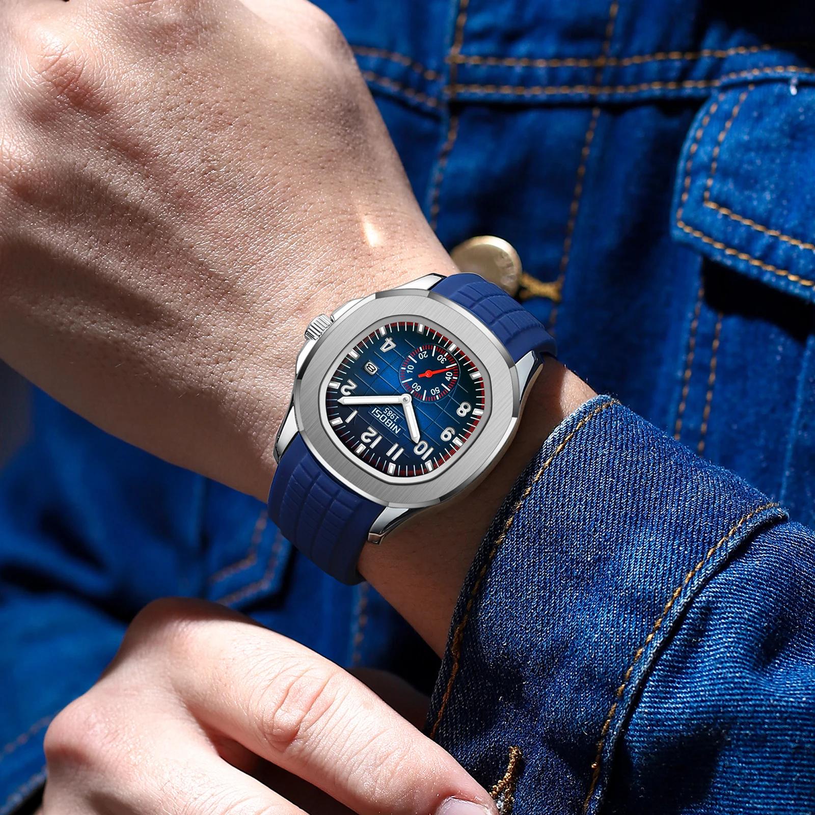 NIBOSI Sport hommes montres haut de gamme de luxe Auto Date montre hommes étanche lumineux AQUANAUT 