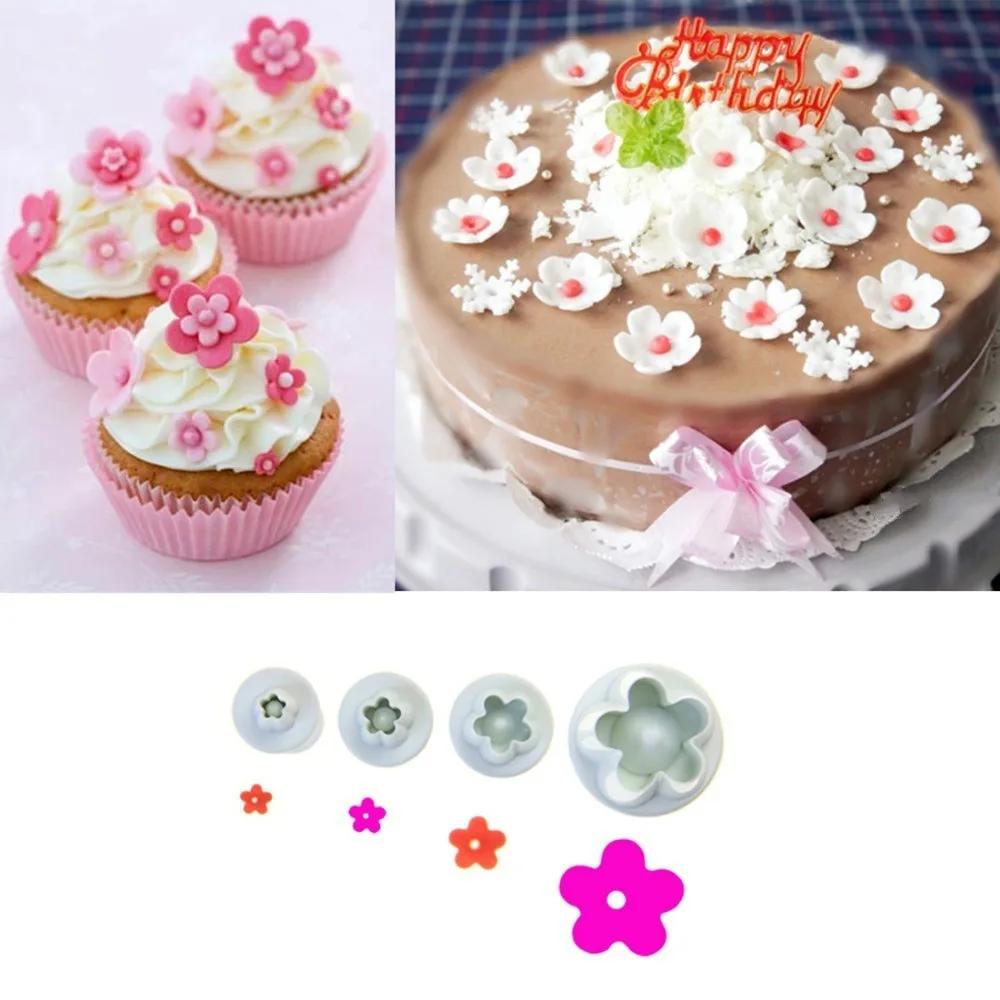 4 pièces/ensemble fleur de prunier plongeur Fondant moule Cutter outils de gâteau décoration outils 