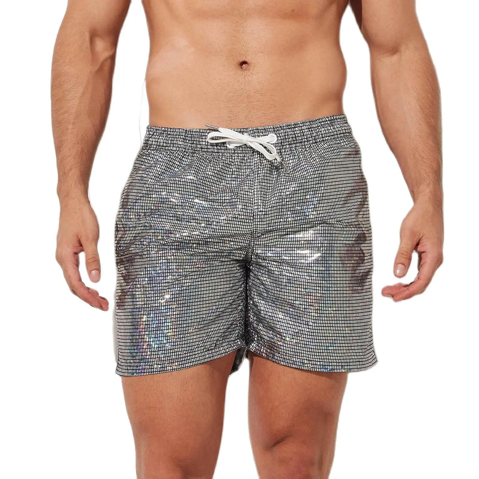 Planche de plage homme short de bain hommes maillots de bain argenté brillant surf troncs boxeurs Fa