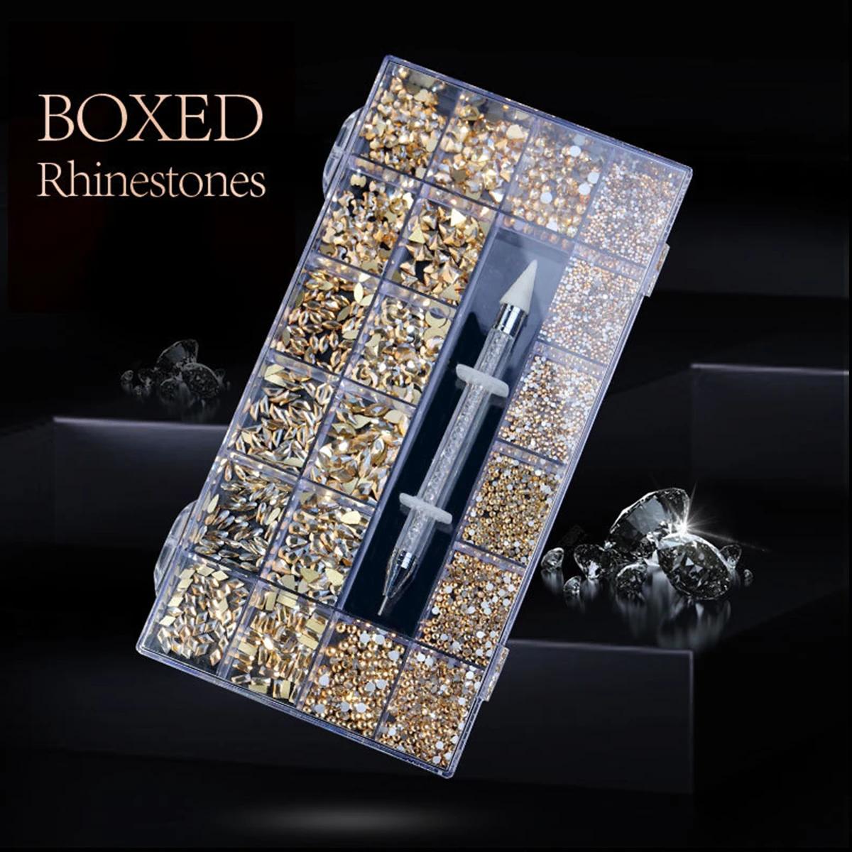 Boîte à strass à 21 grilles, mélange de diamants pour ongles, verre plat en forme de diamant, bricol
