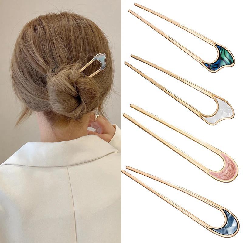 Épingle à cheveux de luxe en émail pour femmes, couleur argent or, coquille élégante, bâton de cheve