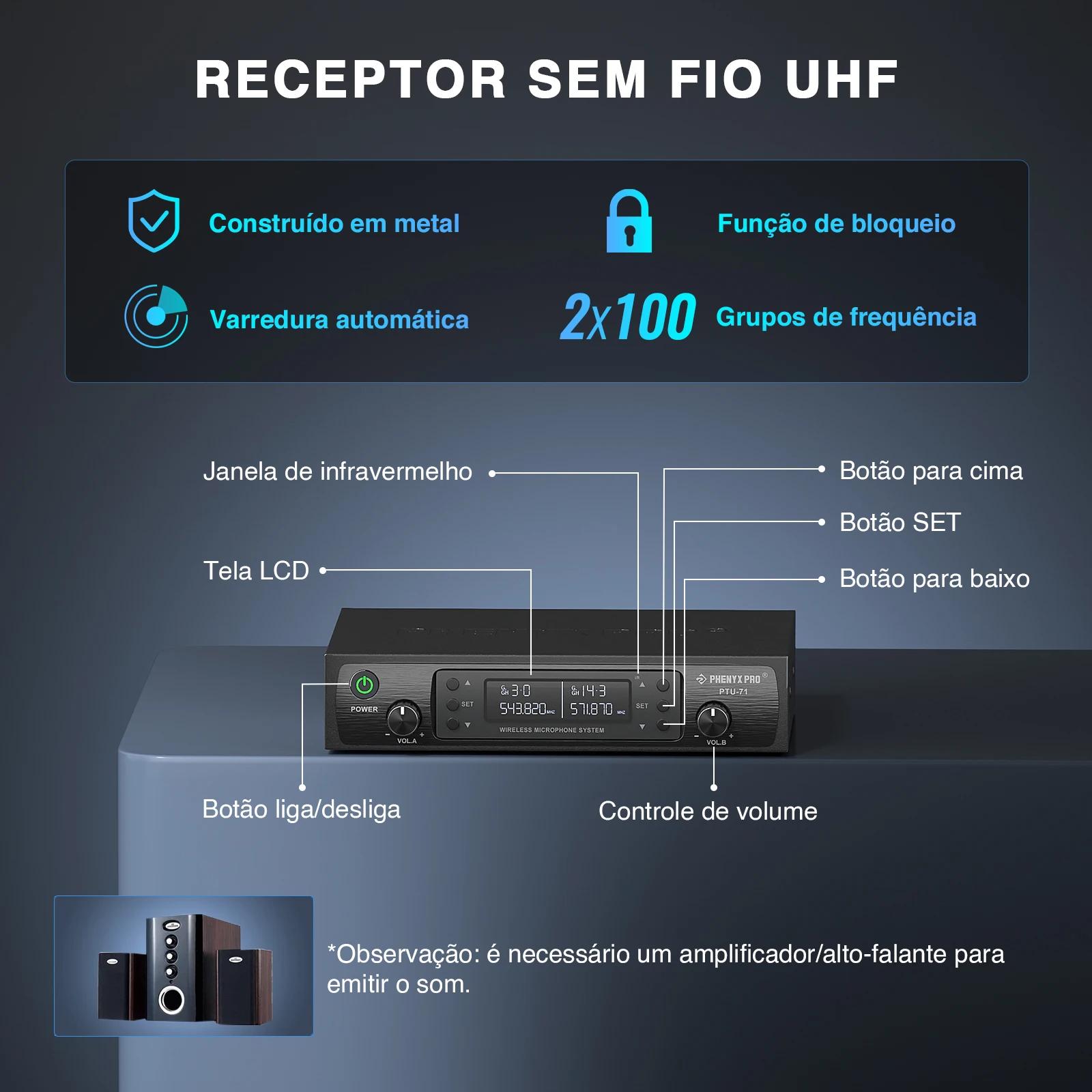 Phenyx-Système de microphone sans fil UHF pour touristes, professionnel, réglable, robuste, construc