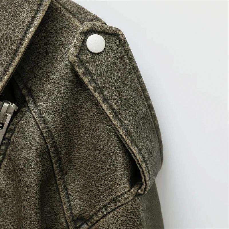 Veste courte Vintage en Faux cuir Pu pour femme, ample, avec ceinture, Streetwear, fermeture éclair,