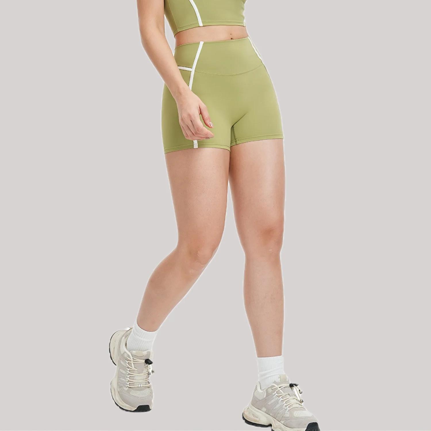 Ningyu Shorts de Yoga entraînement de gymnastique couleur contrastée Sport court femmes taille haute