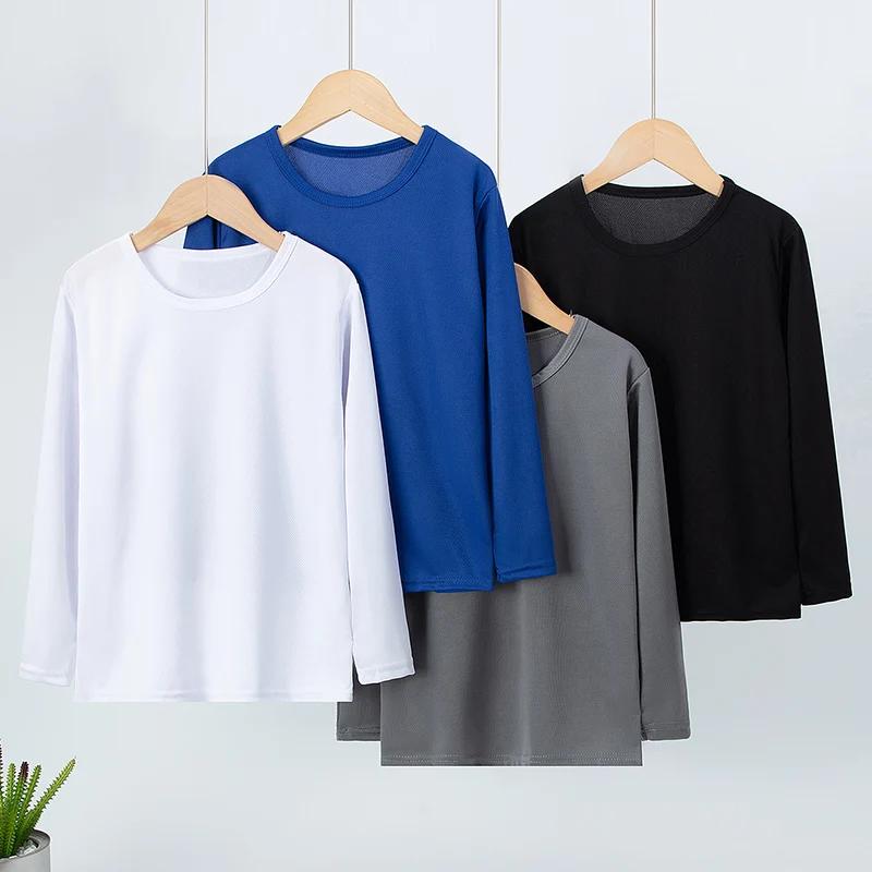 T-shirt à manches longues et col rond pour enfants, couleur unie, sport, séchage rapide, pour garçon