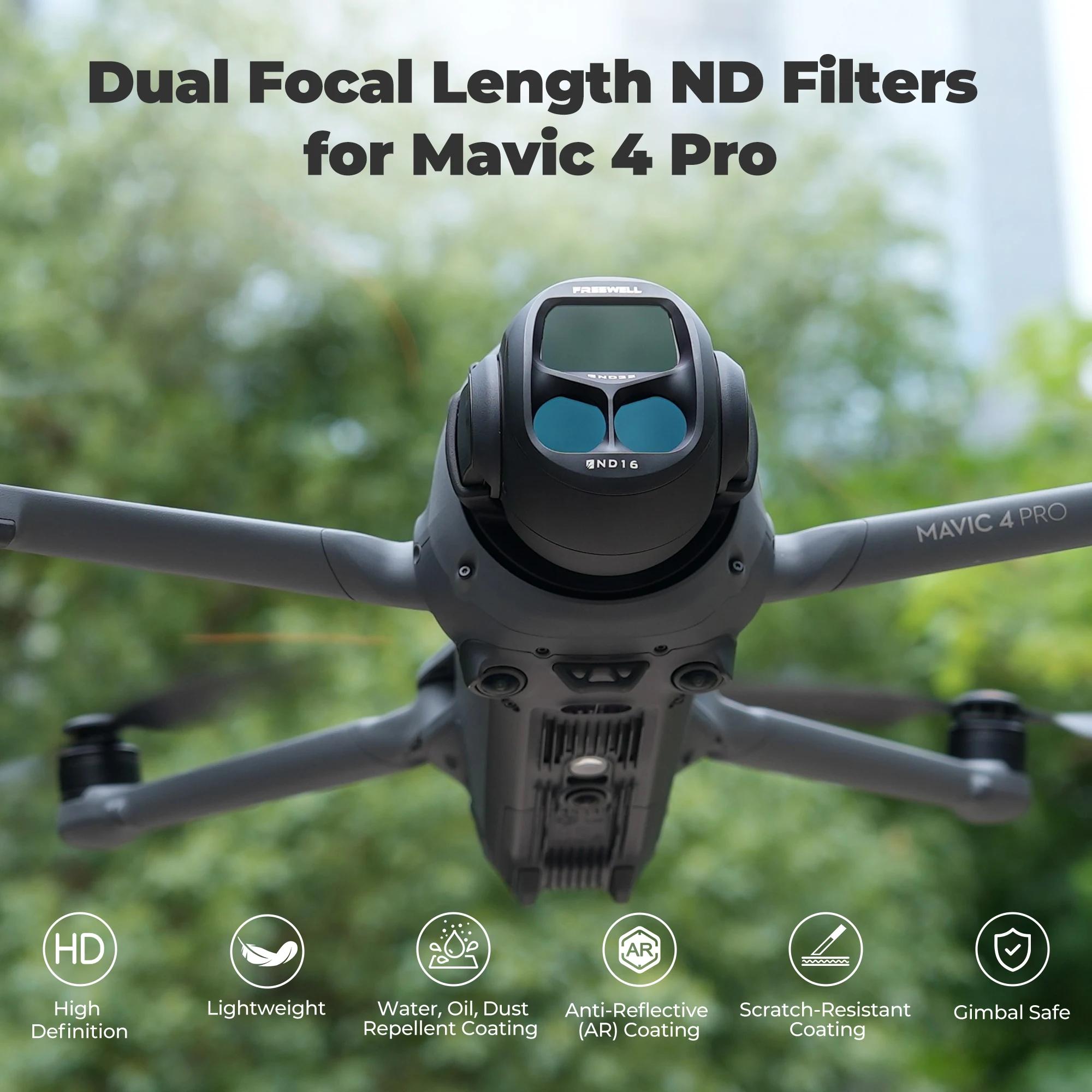 Kit de filtres ND divisés Freewell pour objectif de Drones DJI Mavic 4 Pro, paquet de 4 filtres ND4 