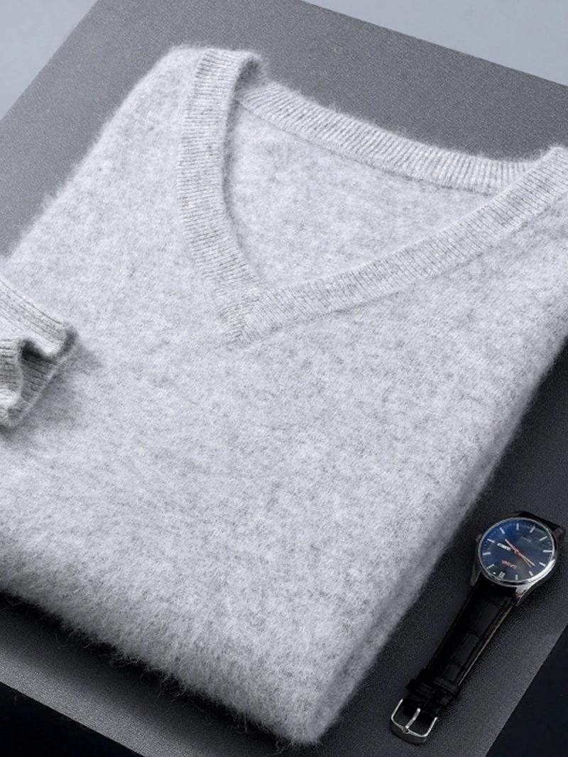 Pull en cachemire 100% cachemire pour hommes, col en v, couleur unie, chaud, manches longues, Joker,