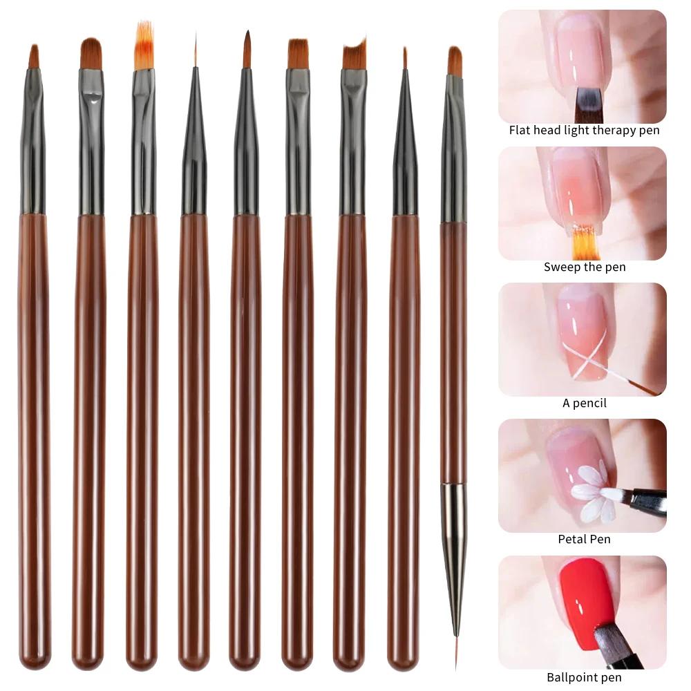 9 pièces bricolage brosse Nail Art brosse ensemble acrylique dentelle Ombre conception ongles UV Gel