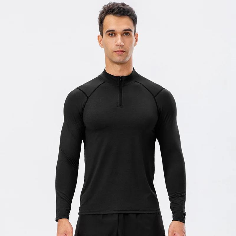 Sweat-shirt à manches longues pour hommes, haut de course à séchage rapide, demi-fermeture éclair, c