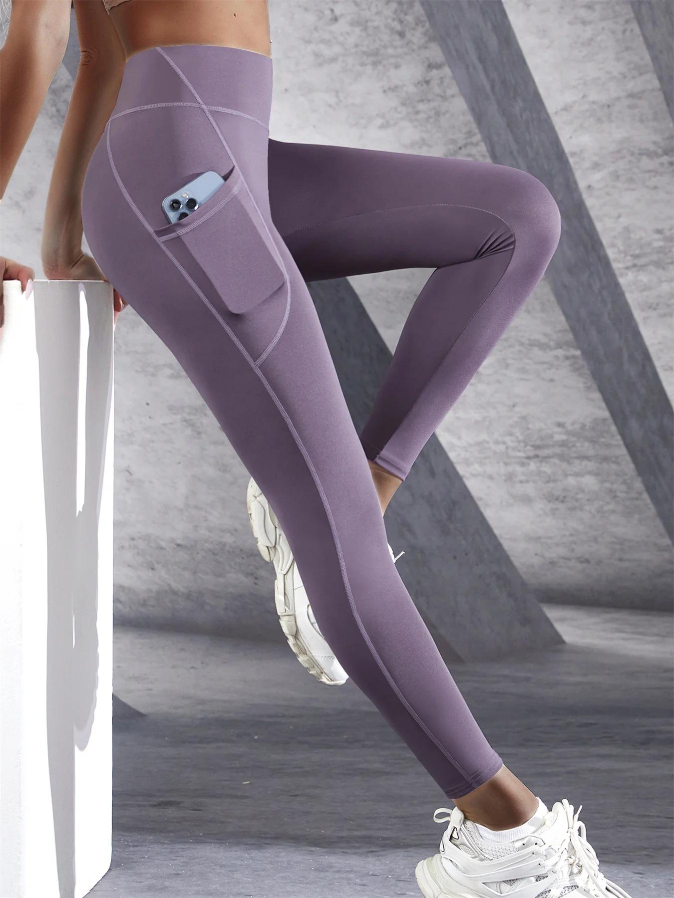 Femmes taille haute élastique entraînement Yoga Leggings contrôle du ventre avec poches latérales pa