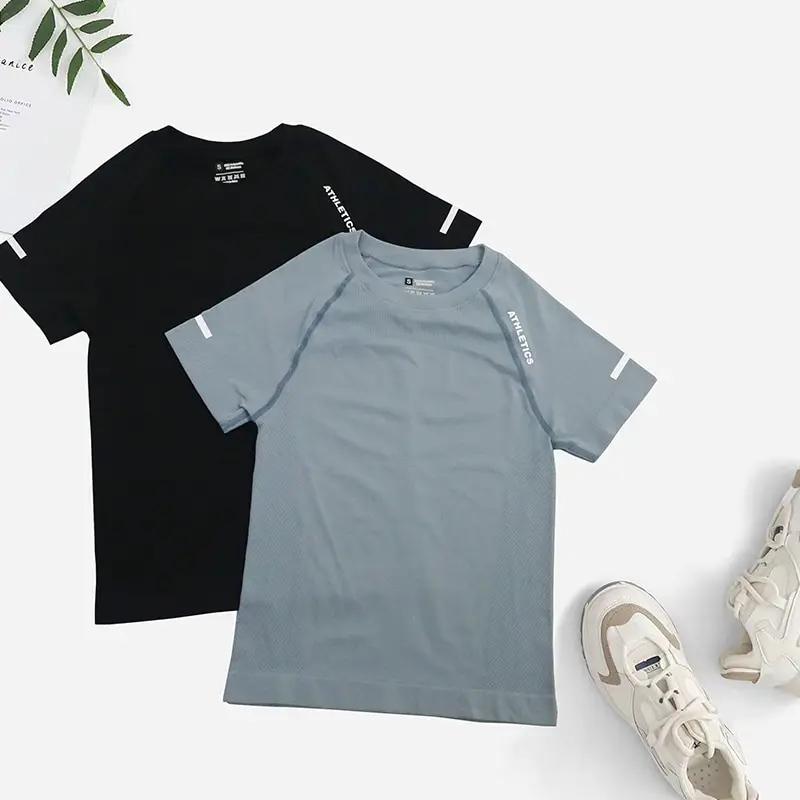 T-shirt de yoga sans couture pour femme, haut de fitness 2 pièces, chemises d'entraînement athlétiqu