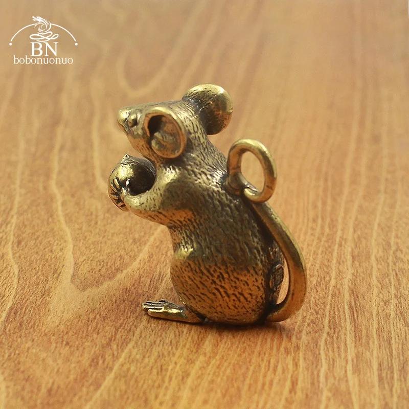 Mini souris en cuivre pur, offrande de pêche, figurine d'Auckland, rat mignon créatif, animal porte-