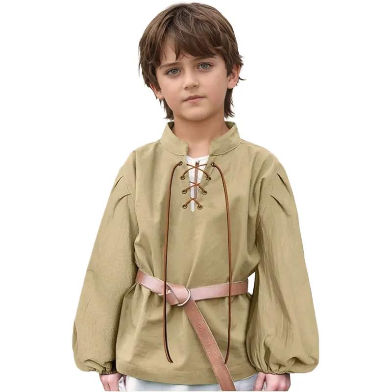 Chemise de Pirate médiévale pour garçons, Costume de la Renaissance à lacets pour Halloween, Jacobit