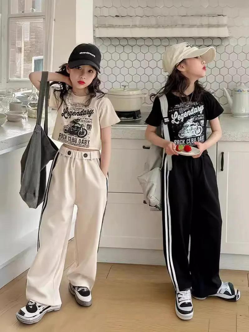 Costume décontracté d'été pour filles, T-shirt à la mode pour enfants, pantalon décontracté, robe d'