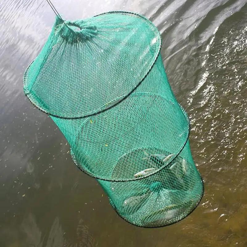 Filet de pêche rond pliant en Nylon, maille métallique, pour crabe, crevettes, piège à méné, atterri