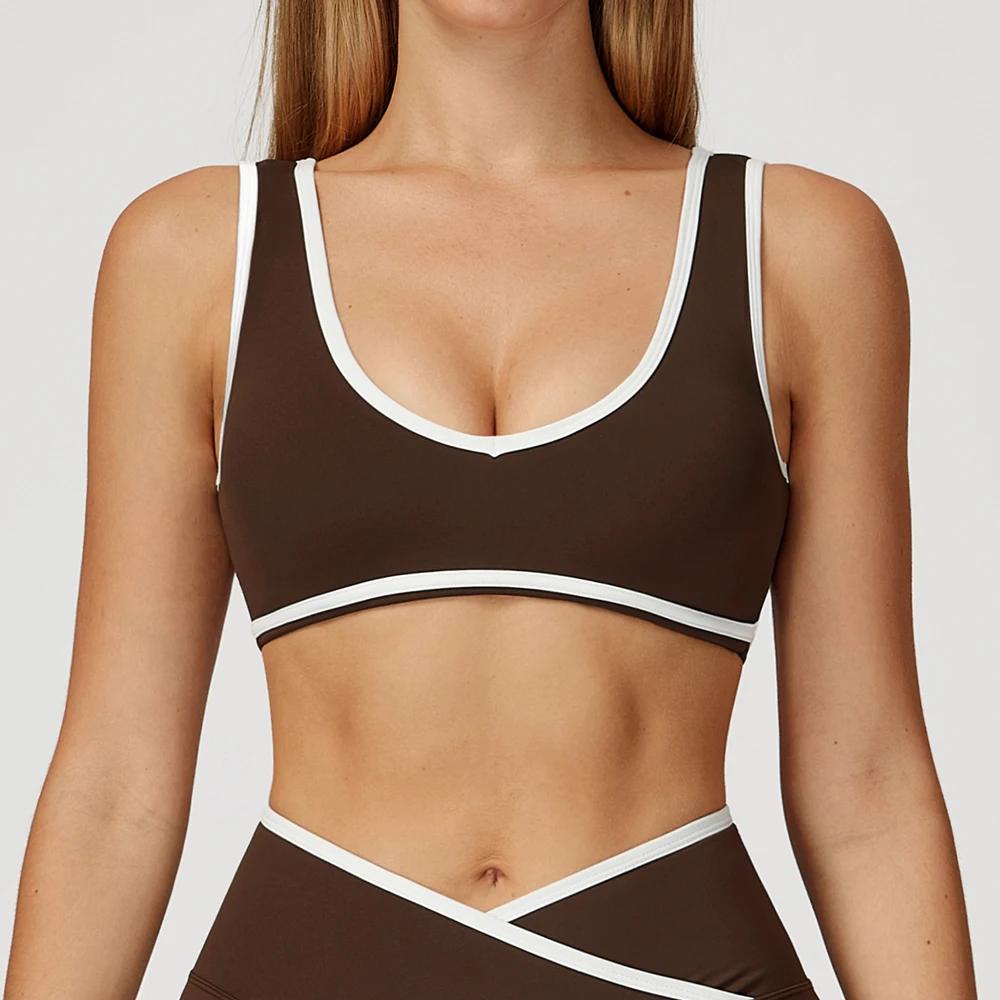 Soutien-gorge de sport à col en V pour femme, haut push-up, sous-vêtement de sport, débardeur de yog