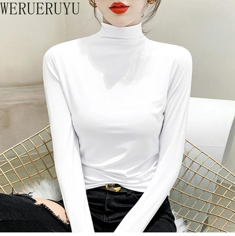 T-shirt noir à col roulé et manches longues pour femme, vêtement Y2k, mode coréenne, Modal, élégant,