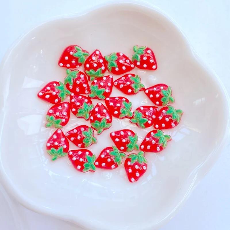 Mini Figurines en résine de fraise 7x11mm, 50 pièces, artisanat, ornement à dos plat, fabrication de