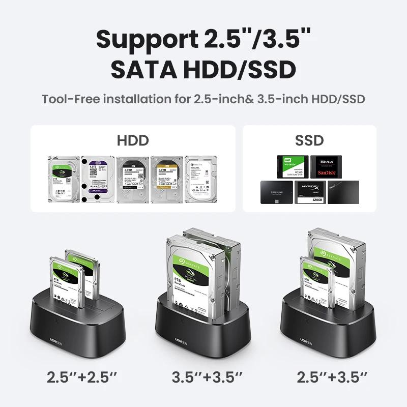 UGREEN – Station d'accueil pour disque dur SATA vers USB 3.0, adaptateur pour 2.5 3.5 SSD, boîtier p