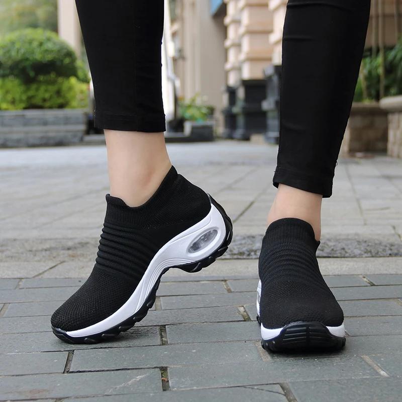 Baskets de marche pour femmes, chaussettes tissées à la mode, respirantes, confortables, chaussures 