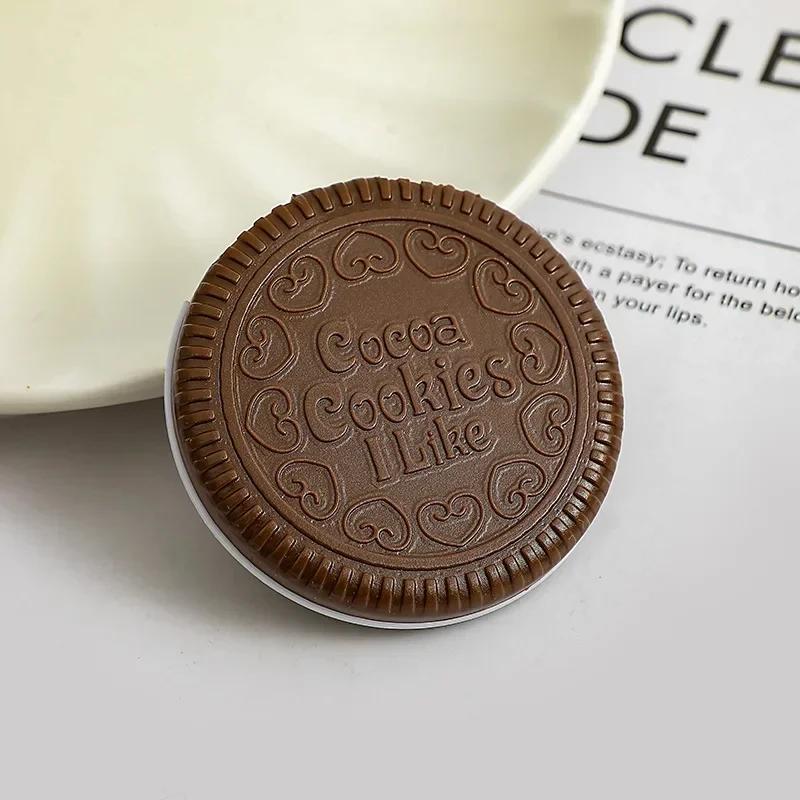 Miroir de maquillage rond pliant Biscuit au chocolat Ins Kawai miroirs de poche extérieurs femmes pe