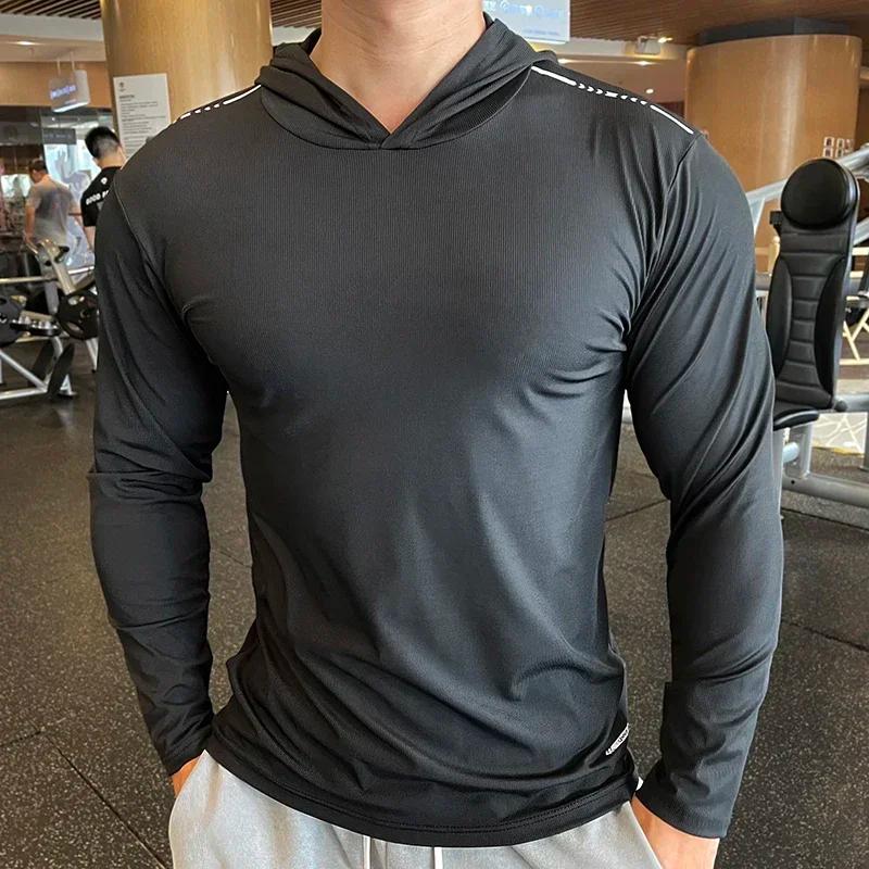 T-shirt à manches longues pour hommes, décontracté, Slim, élastique, sport, Fitness, confortable, re