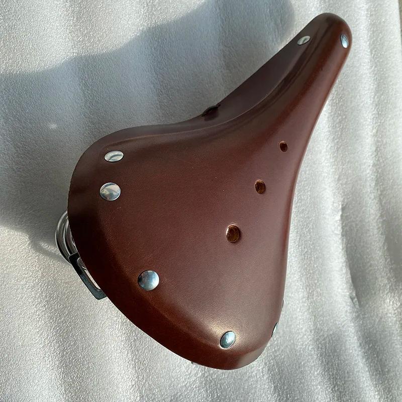 Selle de vélo en cuir respirante et confortable pour VTT, siège de cyclisme rétro avec coussin pour 
