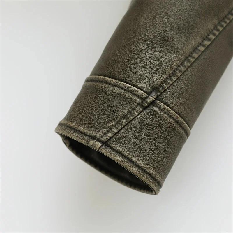 Veste courte Vintage en Faux cuir Pu pour femme, ample, avec ceinture, Streetwear, fermeture éclair,