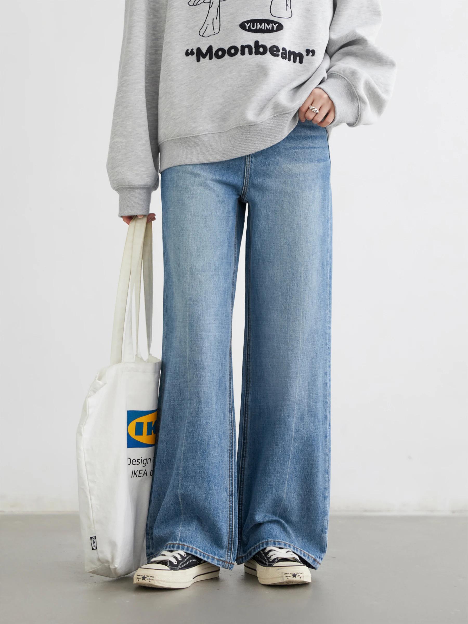 CHIC VEN femmes jean bleu ample décontracté solide nouveau rétro coton jambe large Denim pantalon fe