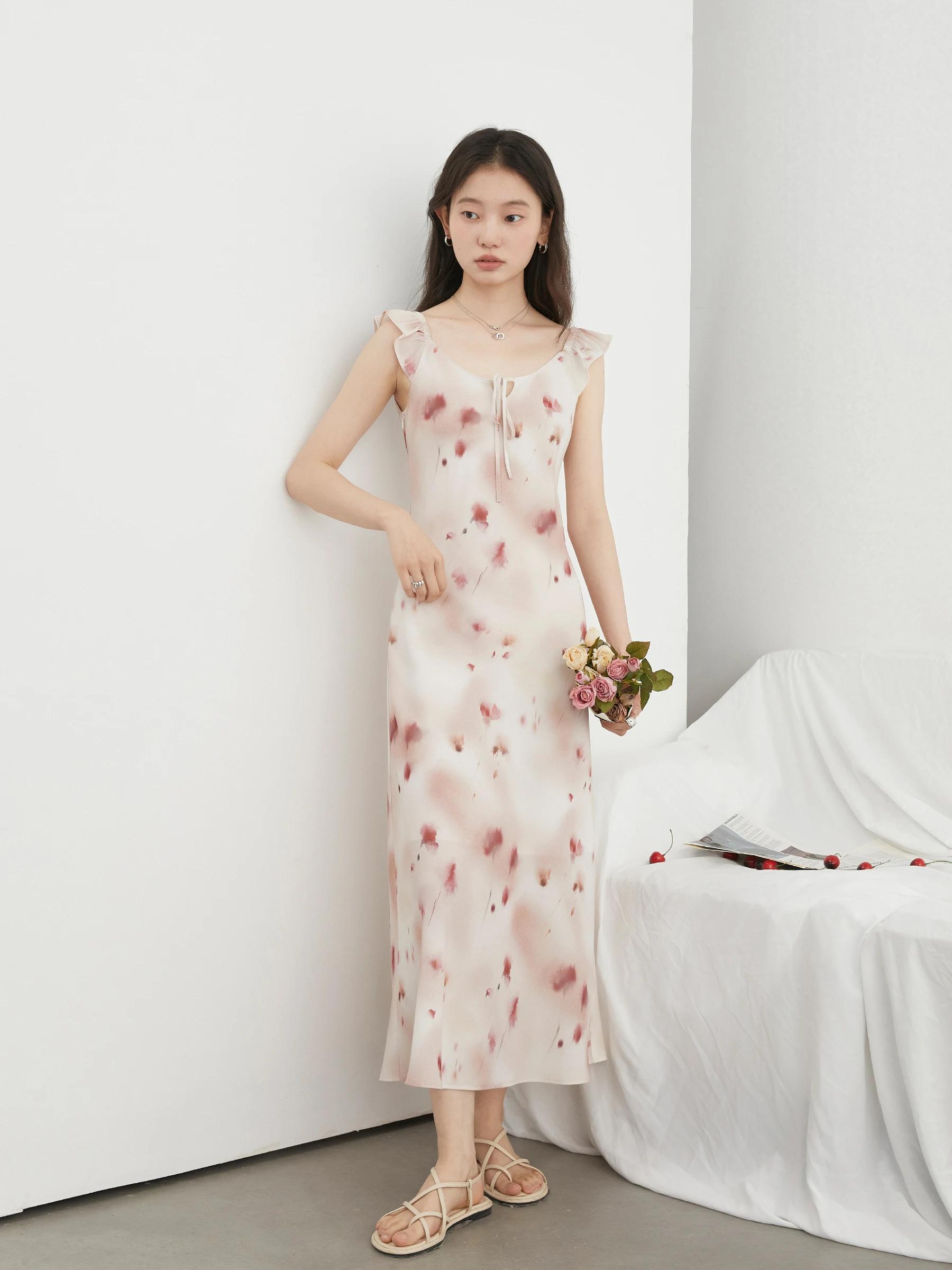 CHIC VEN femmes robes rétro mince décontracté nouveau col en U Halo imprimé petite sans manches long