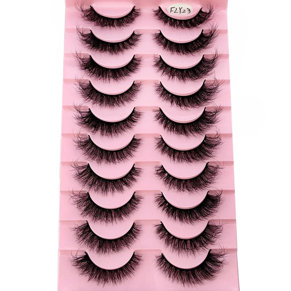 Faux-cils 3D en faux vison, 10 paires, faits à la main, naturels, nude, maquillage, imitation, crois