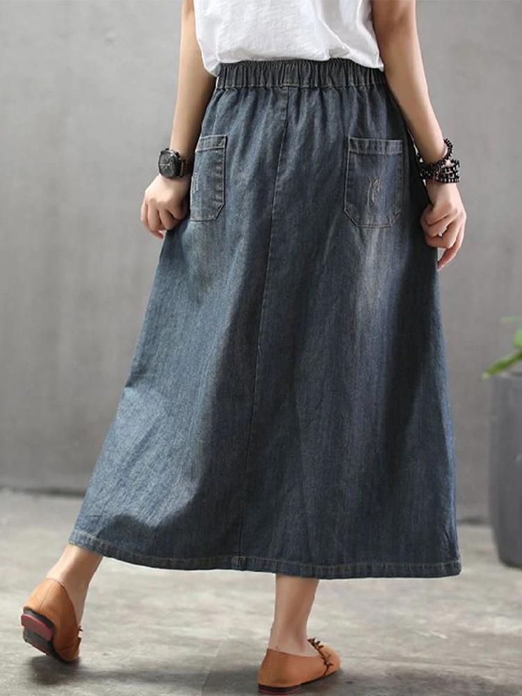 Amax luluE mode coréenne Streetwear femmes été classique broderie lâche Denim jupes dames décontract