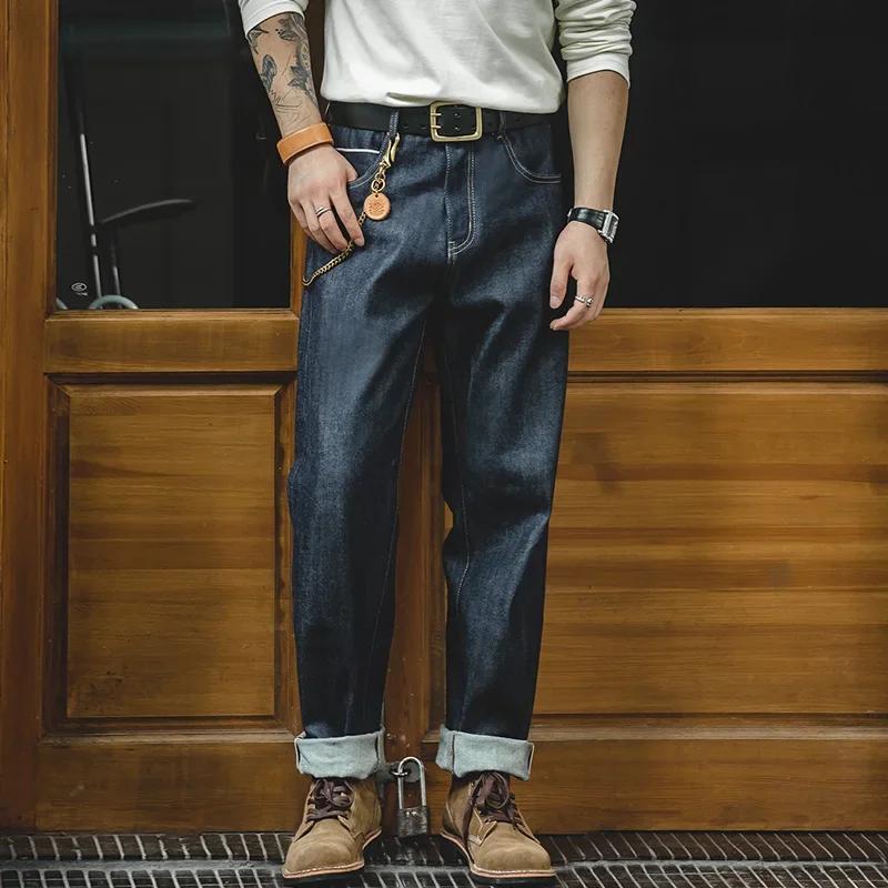 Maden Vintage 13.5oz jean en Denim lourd lavé droit taille moyenne pantalon hommes Indigo lisière je