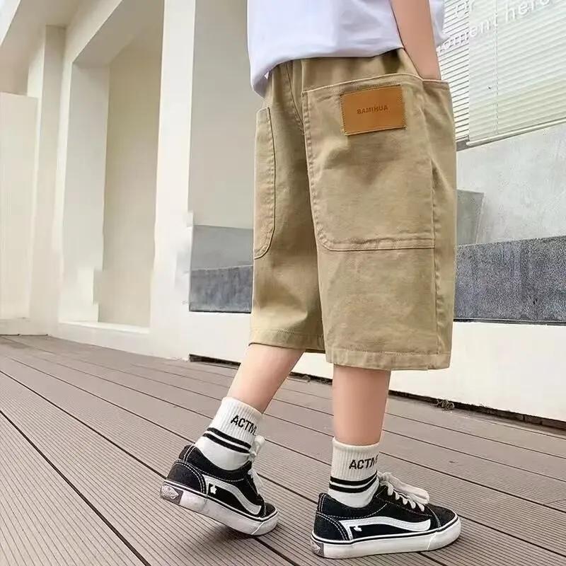 UNITIM Short d'été pour garçons de 3 à 14 ans avec poches autocollantes, pantalon mi-long décontract
